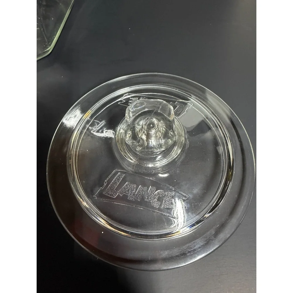 Vintage 8-Sided Lance Glass Display Counter Cookie Cracker Jar w/ Embossed Lid‎
